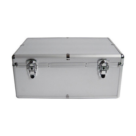 Media storage case for 500 discs, aluminum look, with hanging sleeves, silver